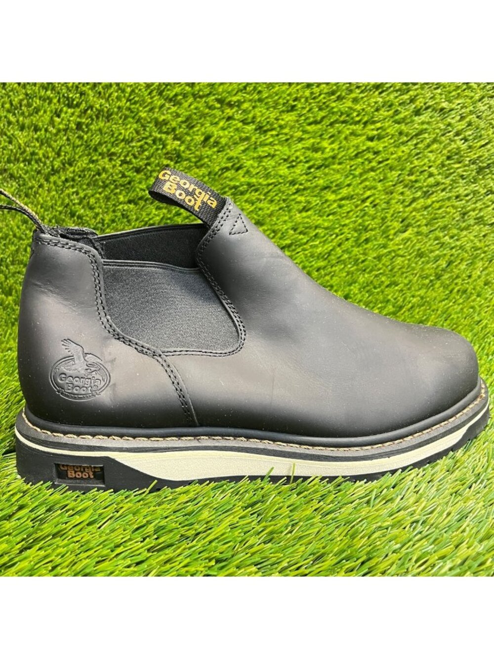 Georgia Boot AMP LT Wedge Romeo 4" SR Mens Size 8.5E Black Work Chelsea Boots